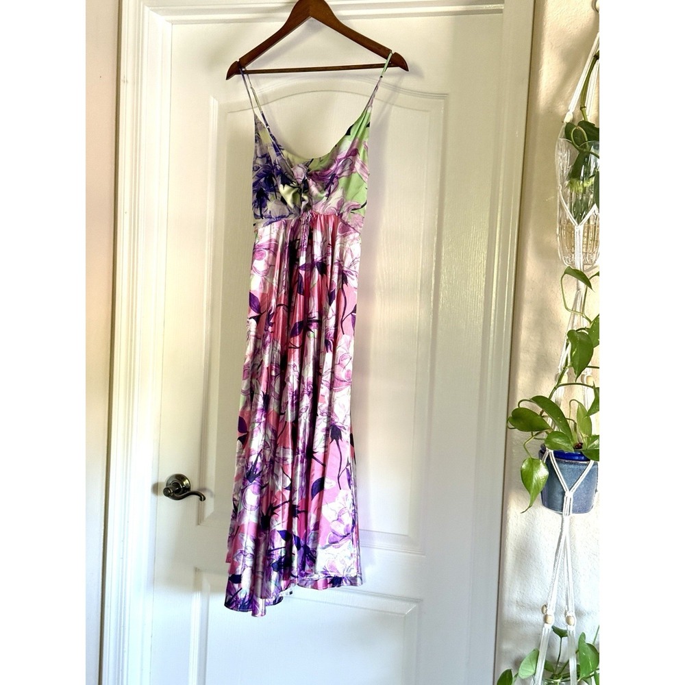 Anthropologie Pleated Midi Dress Pink Floral Tie Front Sleeveless S Coquette - Picture 6 of 15